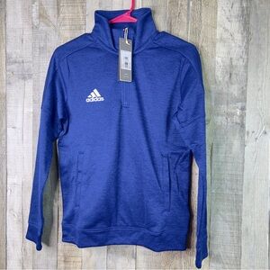 Adidas Mock Neck Athletic Blue Size Small Long Sleeve Sweat Shirt w/Pock…